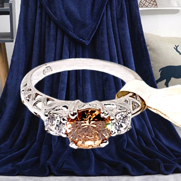 .Light Brown Crystal Sterling Silver Ring - Picture 5 of 6